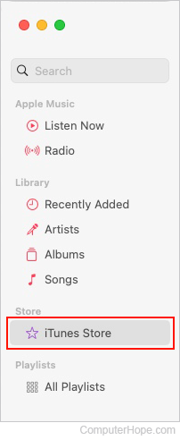 iTunes Store selector in Apple Music.