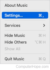 Settings selector in Apple Music.