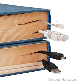 Book bookmarked using different computer cables.