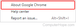 Menu option to see the version of Chrome that is currently installed.