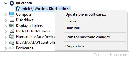 Device Manager with Bluetooth disabled