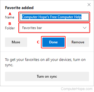 Creating a Favorite in Edge.
