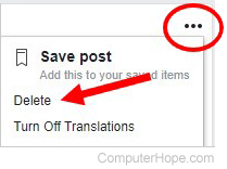 Delete post option on Facebook