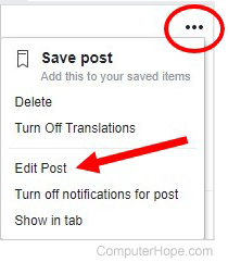 Edit Post option on Facebook