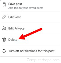 Delete post in Facebook mobile app