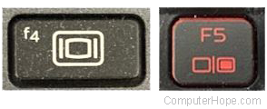 Laptop function keys with screen toggle secondary function.