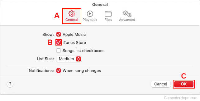 Enabling the iTunes Store selector in Apple Music.