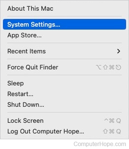 System Settings selector in macOS.
