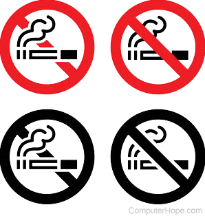 No smoking symbols, two with red circle and slash, two with black circle and slash