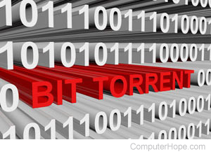 Bittorrent in red lettering surrounded by zeroes and ones.