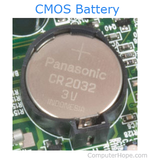 Panasonic CR2032 CMOS battery on a motherboard