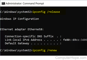 Commands executed on the Windows Command Prompt