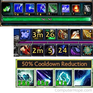 Ability cooldowns in League of Legends, World of Warcraft, and DotA (Defense of the Ancients) 2.