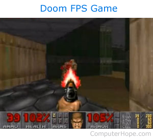 Doom FPS (first-person shooter) computer game.
