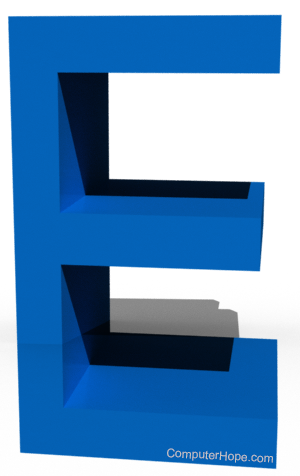 Large blue letter E.