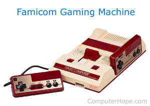 Famicom gaming console with controllers.