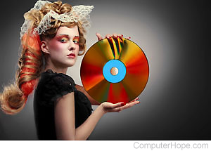 woman holding laser disc