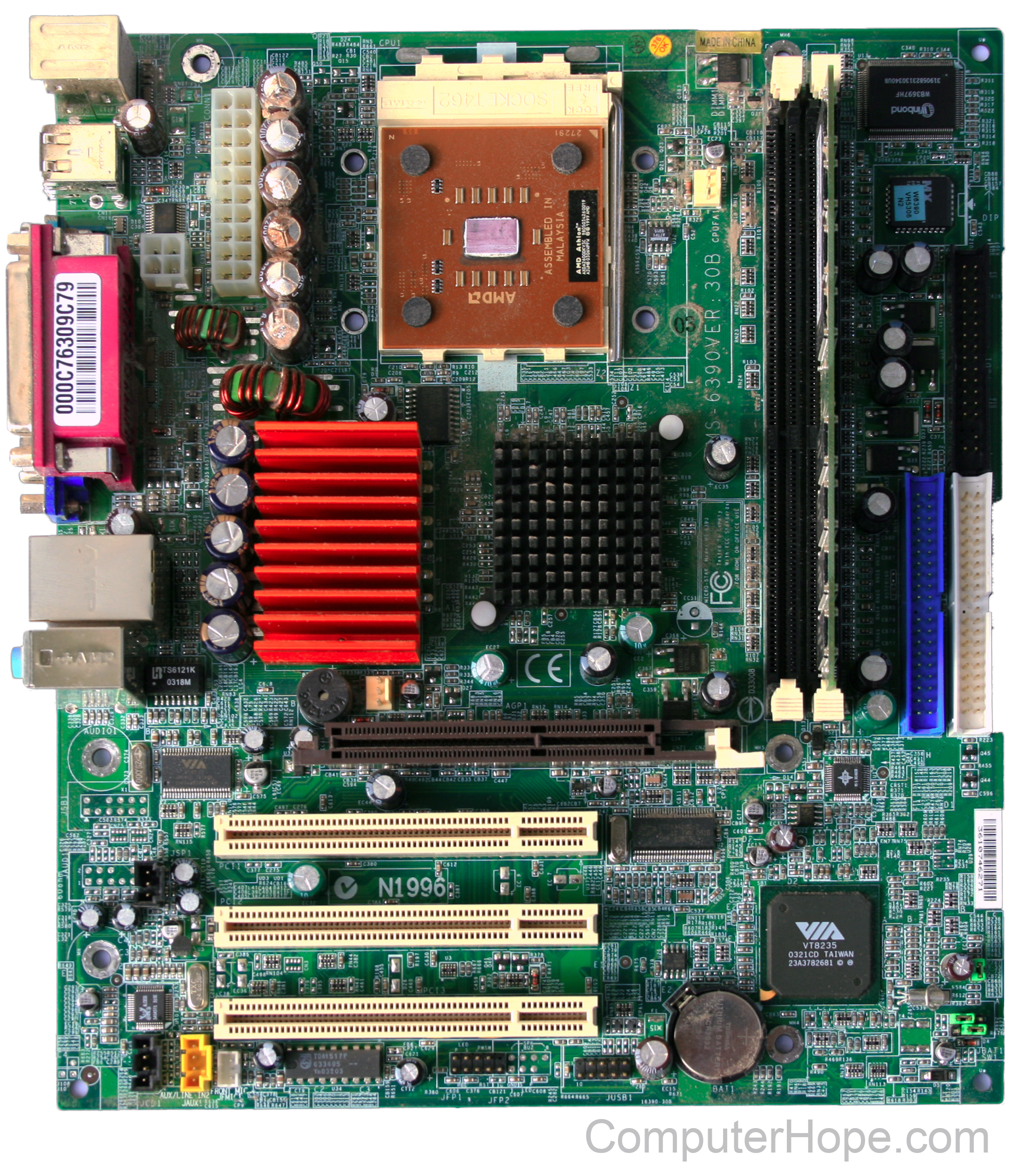 Computer motherboard with socketed processor.