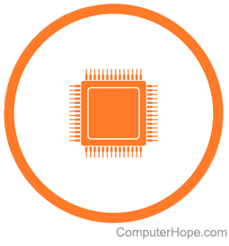 Orange computer chip in a circle.