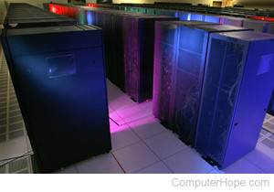 Supercomputers in a server room.