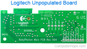Unpopulated Logitech Printed Circuit Board.