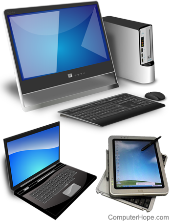 Desktop computer, laptop, and 2-in-1 PC.